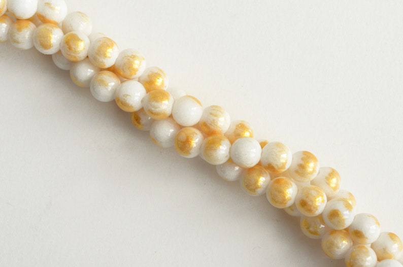 Cream Jade Beads 1021 Full strand Gold Marble Accent Dyed Mashan Jade 6mm