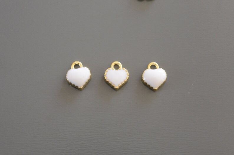 10 Pieces Pink Heart Charm, Tiny Gold Plated Enamel Heart Charm 8 mm x 7.5 mm 119GP image 4