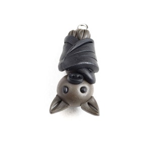 2 Bat Charms, Upside Down Polymer Clay Brown Bat Pendants, 30x15mm  (1952)