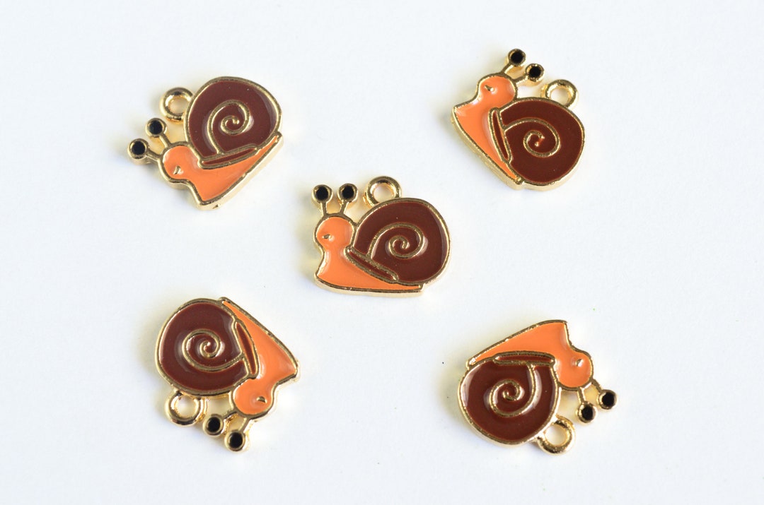 Snail Charms Brown Enamel Garden Pendants Gold Toned 12mm X Etsy