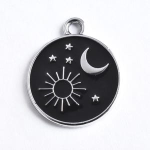 Crescent Moon and Sun Charms, Black Silver Tone Celestial Charm, 20x17mm - 4 pieces  (2157)