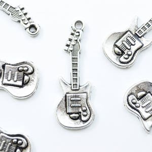 Guitar Charm, Silver Electric Guitar Pendant, 13mm - 10 pieces (313)