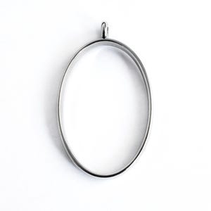 Silver Oval Charm: Open Back Bezel Pendant (40mm x 24mm) - 4 Pieces (519)