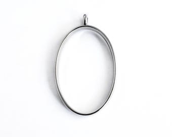Silver Oval Charm: Open Back Bezel Pendant (40mm x 24mm) - 4 Pieces (519)