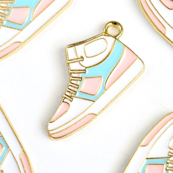 4 High Top Shoe Charms, Blue and Pink High Top Metal Sneaker Charm, 25x14mm (1986)