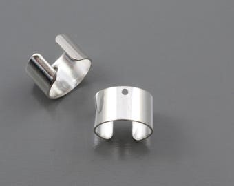 Silver Ear Cuffs, Earring Findings With Hole, 10mm - 10 pieces F036