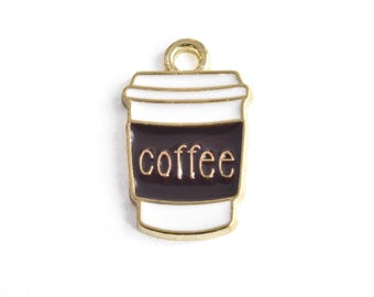 Enamel Coffee Cup Charms, Caffeine Drink Pendants, 18x11mm - 4 pieces (1606)