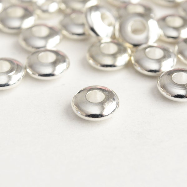 Smooth Saucer Beads, Antique Silver Toned Spacer, 6 x 2mm - 25 pieces (F185)