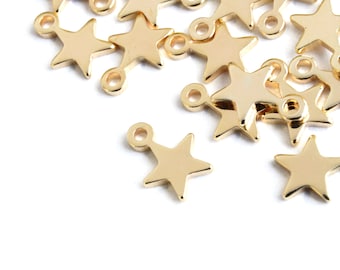 Small Star Charms, 8mm Gold Plated Blanks 8mm x 6mm - 10 pieces (SB031)