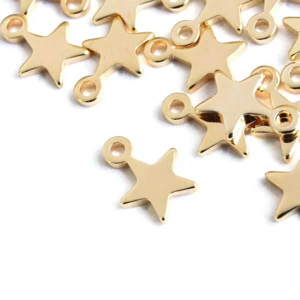 Small Star Charms, 8mm Gold Plated Blanks 8mm x 6mm - 10 pieces (SB031)