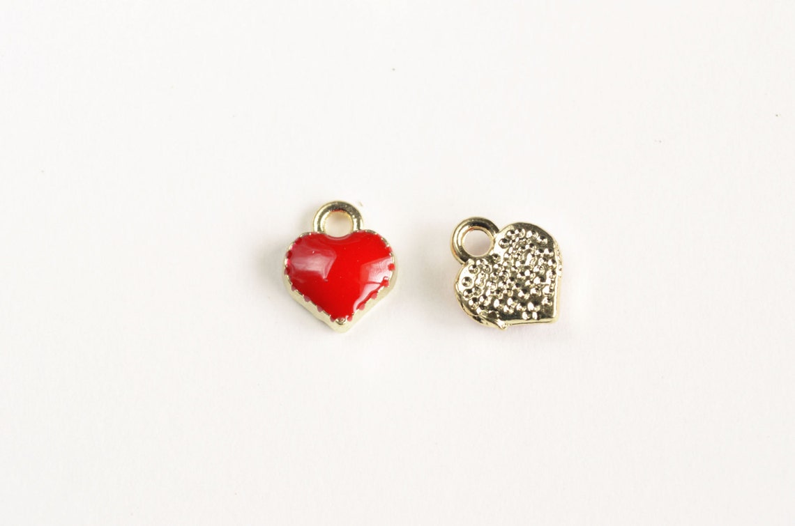 Tiny Red Heart Charms Enamel Over Gold Plating 10 Pieces - Etsy