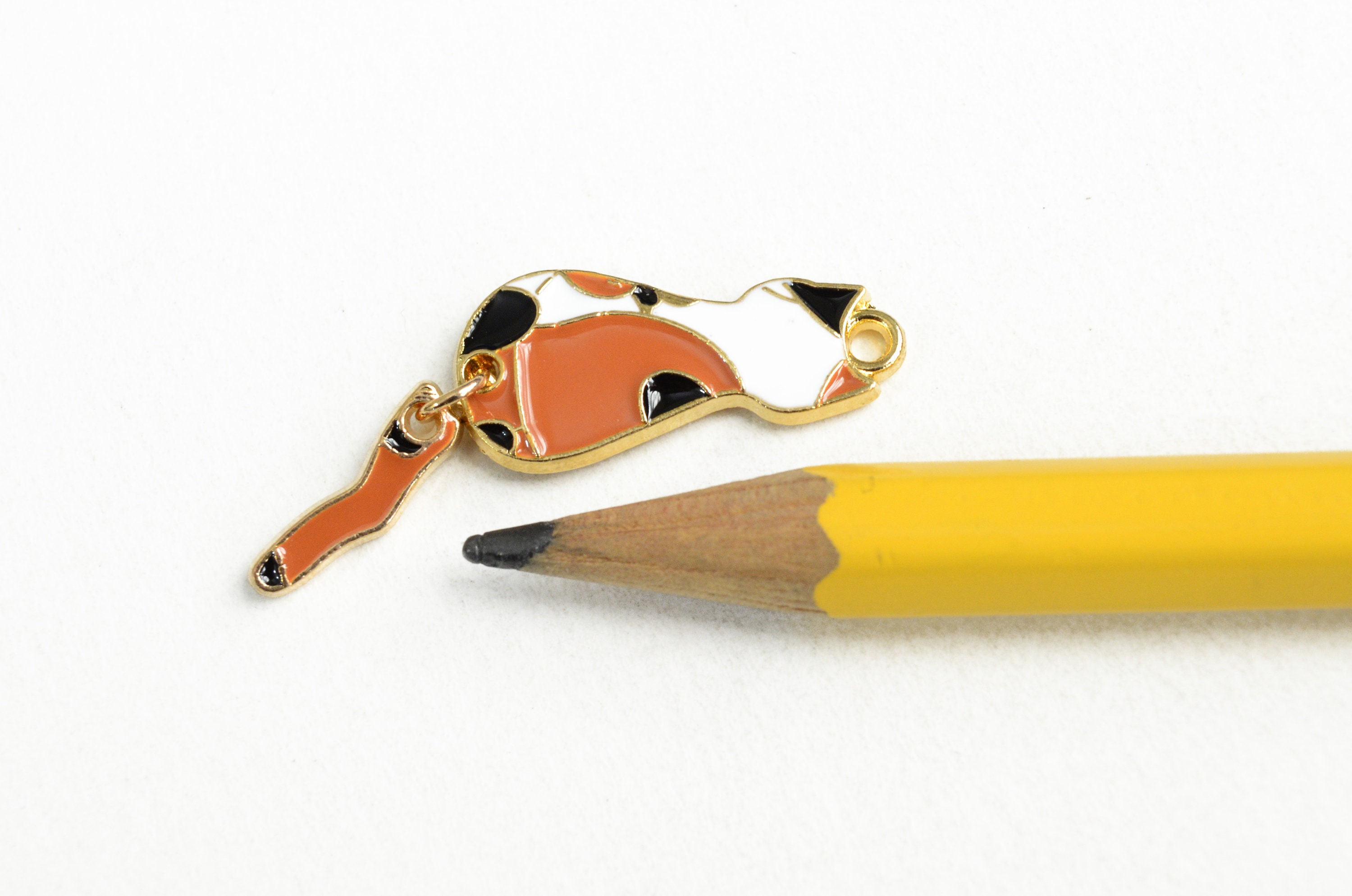 Enamel Calico Cat Charm With Dangling Tail, 34x10mm - 4 Pieces (1459 ...