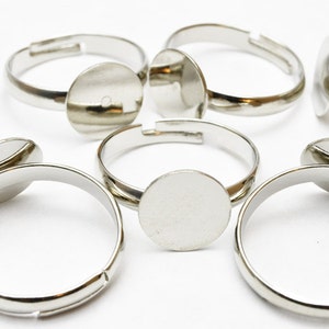 Silver Ring Blank, Adjustable Ring, 10 mm Pad 10 pieces FS-RING001 image 5