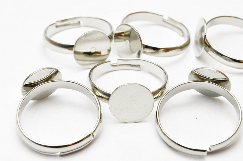 Silver Ring Blank, Adjustable Ring, 10 mm Pad 10 pieces FS-RING001 image 5