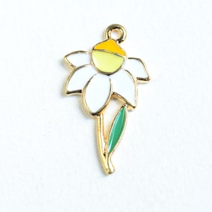 4 White Flower Charms, Gold Toned Garden Floral Pendants, 28x16mm (1764)