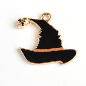 4 Black Witch Hat Charms, Tiny Skull Halloween Charm, 19x21mm (2078)