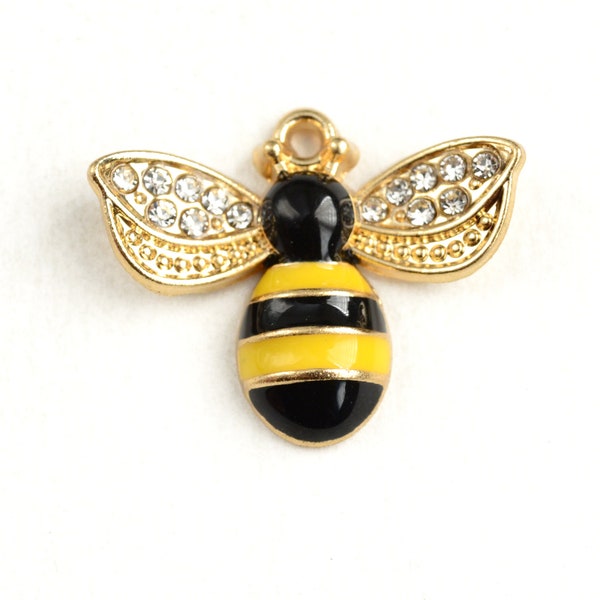 2 Sparkling Rhinestone Bee Charm Pendant, Elegant Insect Jewelry for Bee Lovers,  19x14mm (1887)