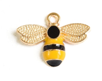 4 Enamel Bee Charms, Colorful Summer Insect Pendants, 18mm x 23mm  (1705)