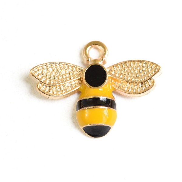 4 Enamel Bee Charms, Colorful Summer Insect Pendants, 18mm x 23mm  (1705)