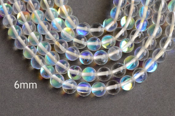 Matte Clear Iridescent Rainbow Beads Frosted Round 6mm 8mm 10mm 12mm Full  Strand