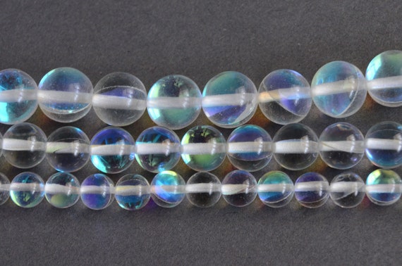 Mystic Glass Beads, Rainbow Mermaid Iridescent Round Beads, 6mm