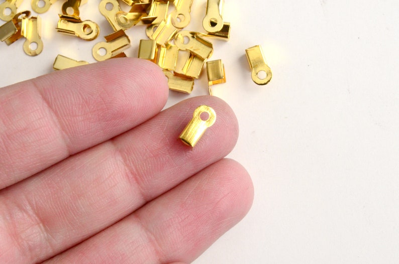 100 Gold Cord Ends Fold Over Crimp 9mm X 4mm Crimp for 3mm Etsy