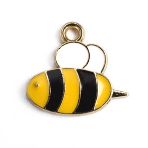 Bee Charms, Colorful Enamel Striped Yellow and Black Bumblebee Charm With Gold Toned Stinger, 16x17mm - 4 pieces (1181)