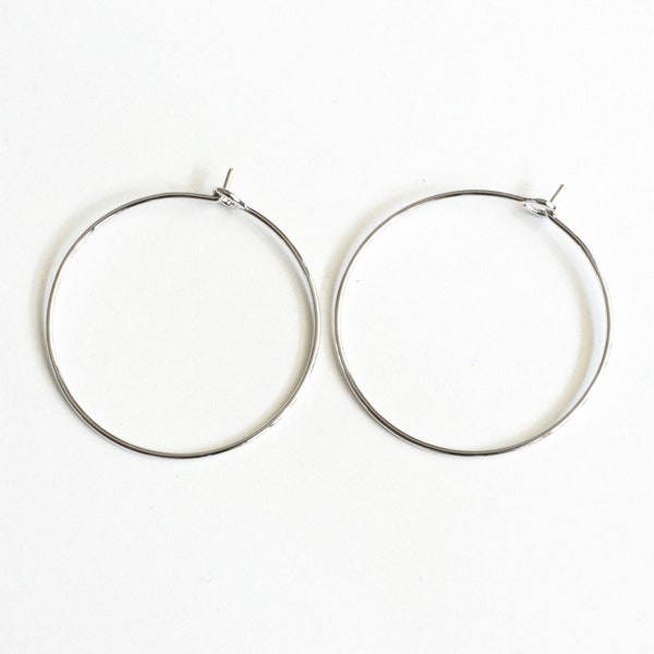 Hoop Ear Wires, Antique Silver Toned 25mm - 20 pieces (F085)