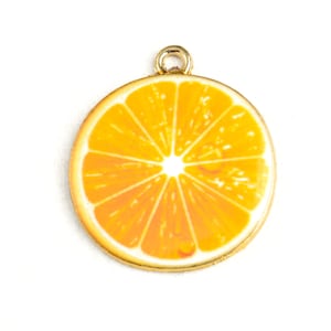 Orange Slice Charms, Round Enamel Fruit Pendants, 27x23mm (1908)