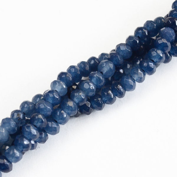 Blue Spacer Beads, Jade Faceted Rondelles, 4mm x 2mm - Approx 105 beads (1145