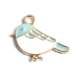 Blue Bird Charm, Enamel Gold Toned, 19mm x 15mm - 4 pieces (1042)