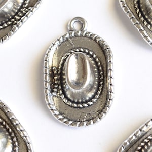 10 Cowboy Hat Charms, 3d Silver Tone Western Rodeo Cowgirl, 22x14mm (1917)