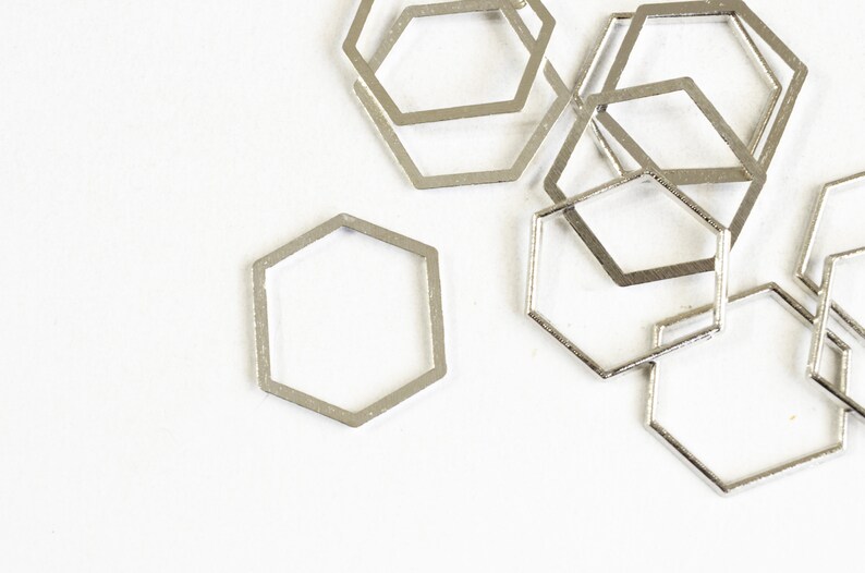 875 Platinum Tone 20mm x 17mm 10 pieces Hexagon Links