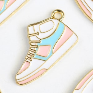 4 High Top Shoe Charms, Blue and Pink High Top Metal Sneaker Charm, 25x14mm (1986)
