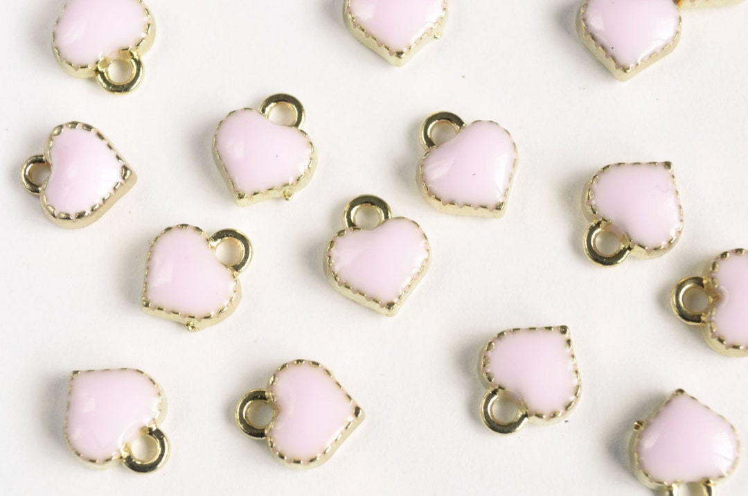 10 Pieces Pink Heart Charm Tiny Gold Plated Enamel Heart - Etsy