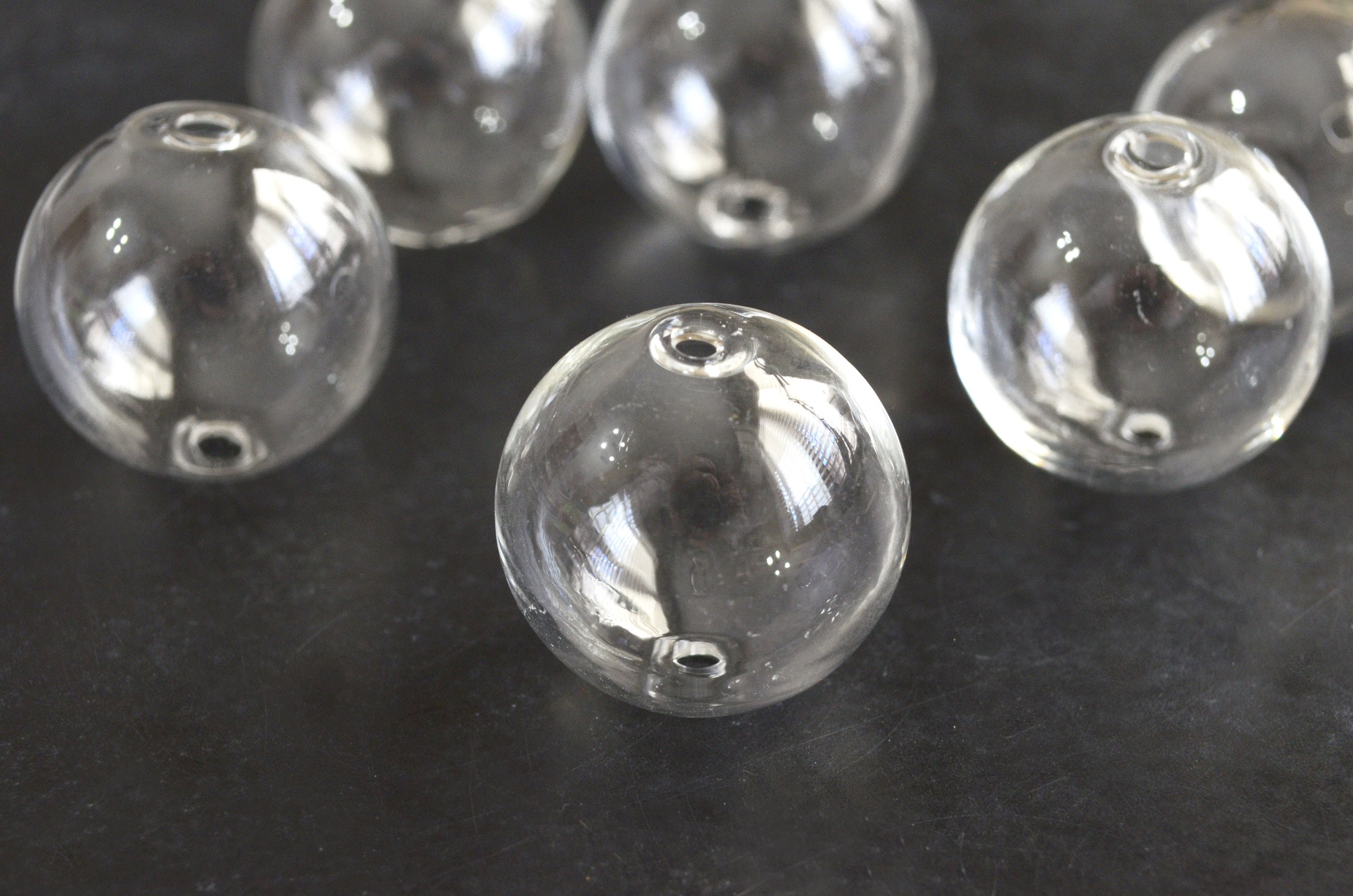 Blown Glass Beads, Terrarium Necklace Beads, Clear Hollow 20mm - 6 pi…