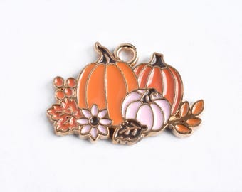 Multicolor Pumpkin Charms With Flowers, 17x25mm - 4 pieces (951)