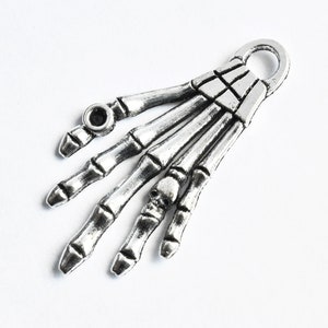 8 Skeleton Hand Charm, Antique Silver Tone, 35mm x 19mm (869)