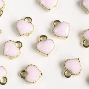 10 Pieces Pink Heart Charm, Tiny Gold Plated Enamel Heart Charm 8 mm x 7.5 mm 119GP image 1