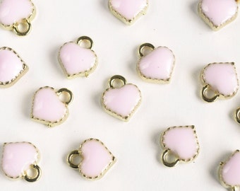 10 Pieces Pink Heart Charm, Tiny Gold Plated Enamel Heart Charm 8 mm x 7.5 mm  (119GP)