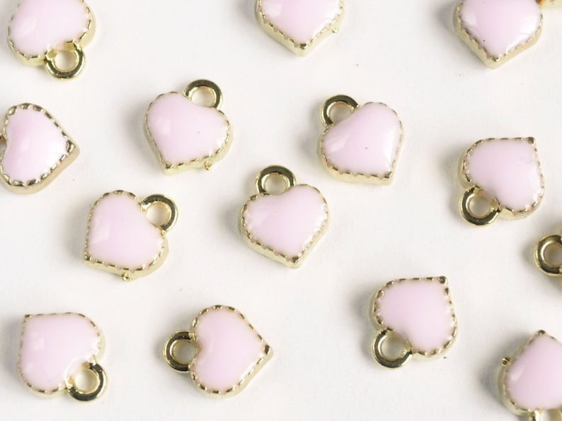10 Pieces Pink Heart Charm, Tiny Gold Plated Enamel Heart Charm 8 mm x 7.5 mm 119GP image 1