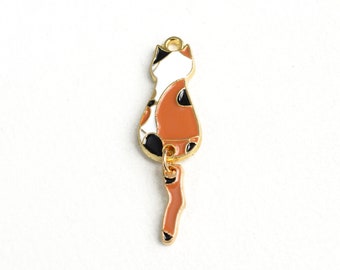 4 Calico Cat Charm With Dangling Tail, Enamel Gold Tone Pet Pendants, 34x10mm  1866