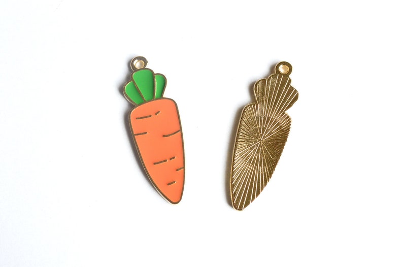 Carrot Charms Enamel Vegetable Pendant 35mm x 11mm Orange Charm