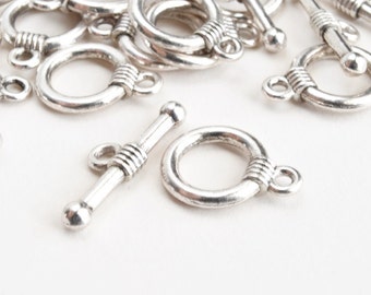 Toggle Clasps, Smooth Round Silver Tone, 11mm diameter - 10 sets (FS-010)