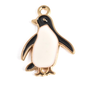 Enamel Penguin Charms, Black and White Enamel Gold Tone, 23x17mm - 4 pieces (1463)
