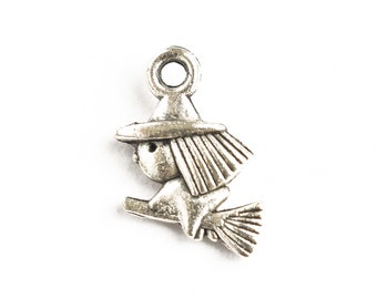 10 Tiny Witch Charms: Antique Silver Halloween Pendants (15mm)