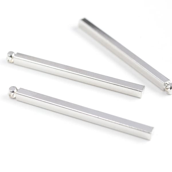 Silver Plated Bar Charms, Thin Stick Pendants, 30 mm x 2 mm - 10 pieces (190S)