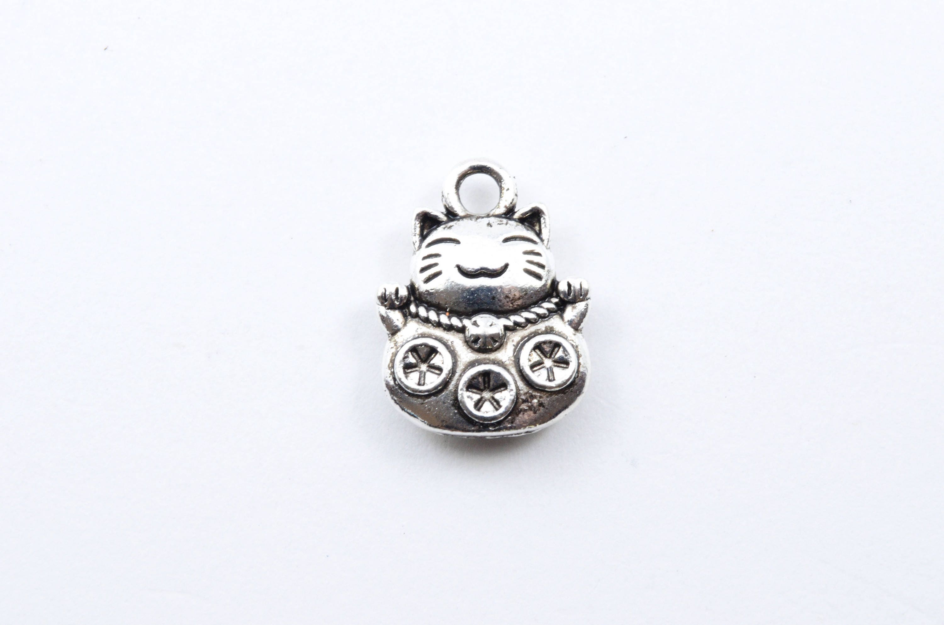 Silver Lucky Cat Charms Maneki Neko Charm Fortune Kitty Etsy