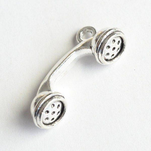 Phone Handset Charm, Silver Tone, 24x8mm (2044)