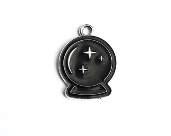 4 Crystal Ball Charms, Black Silver Tone Psychic Ball Charm, 22x17mm (2156)